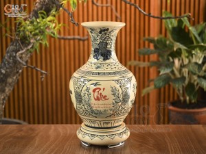 Bình tỏi men cổ họa tiết tứ cảnh chữ Phúc, cao 60cm (cả đế)