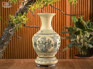 Bình tỏi men cổ họa tiết tứ cảnh chữ Phúc, cao 60cm (cả đế)