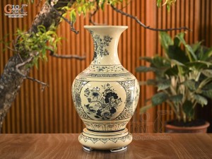 Bình tỏi men cổ họa tiết tứ cảnh chữ Phúc, cao 60cm (cả đế)