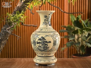 Bình tỏi men cổ họa tiết tứ cảnh chữ Phúc, cao 60cm (cả đế)