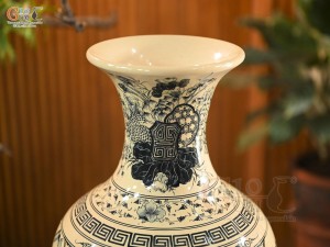Bình tỏi men cổ họa tiết tứ cảnh chữ Phúc, cao 60cm (cả đế)