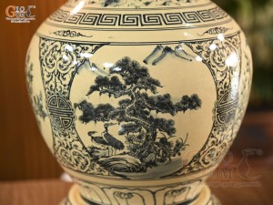 Bình tỏi men cổ họa tiết tứ cảnh chữ Phúc, cao 60cm (cả đế)