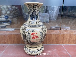 Bình tỏi men cổ họa tiết tứ cảnh chữ Phúc, cao 60cm (cả đế)