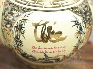 Bình tỏi men cổ họa tiết tứ cảnh chữ Phúc vẽ vàng 24k, cao 36cm