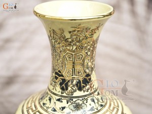Bình tỏi men cổ họa tiết tứ cảnh chữ Phúc vẽ vàng 24k, cao 36cm