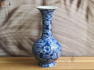 Bình tỏi men lam cổ vẽ cảnh Long ẩn nền băng, cao 36cm