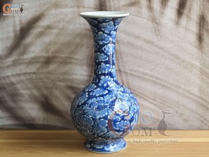 Bình tỏi men lam cổ vẽ cảnh Long ẩn nền băng, cao 36cm