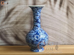 Bình tỏi men lam cổ vẽ cảnh Long ẩn nền băng, cao 36cm