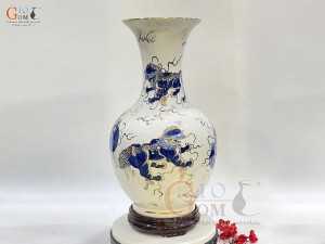 Bình tỏi men lam họa tiết Ngũ Lân Vờn Cầu, vẽ vàng 24k, cao 44cm