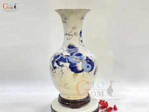 Bình tỏi men lam họa tiết Ngũ Lân Vờn Cầu, vẽ vàng 24k, cao 44cm