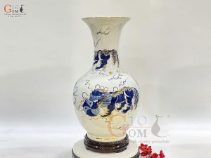 Bình tỏi men lam họa tiết Ngũ Lân Vờn Cầu, vẽ vàng 24k, cao 44cm