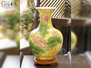 Bình tỏi men màu cảnh Hoa Sen Phú Qúy vẽ vàng 24k, cao 45cm