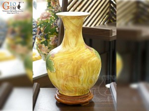 Bình tỏi men màu cảnh Hoa Sen Phú Qúy vẽ vàng 24k, cao 45cm