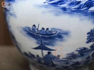 Bình tỏi men màu họa tiết 2 mặt vẽ Sơn Thủy và Công Đào cao 45cm