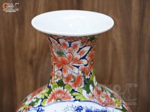 Bình tỏi men màu họa tiết 2 mặt vẽ Sơn Thủy và Công Đào cao 45cm