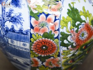 Bình tỏi men màu họa tiết 2 mặt vẽ Sơn Thủy và Công Đào cao 45cm