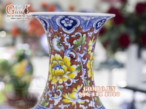 Bình tỏi men màu họa tiết 2 mặt vẽ Thuận Buồm Xuôi Gió và Chim Hoa Phú Quý cao 45cm