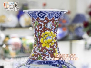 Bình tỏi men màu họa tiết 2 mặt vẽ Thuận Buồm Xuôi Gió và Chim Hoa Phú Quý cao 45cm