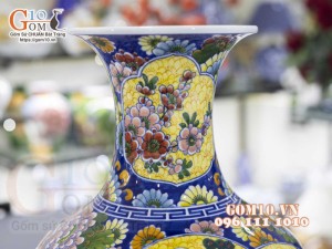 Bình tỏi men màu họa tiết 2 mặt vẽ Thuận Buồm Xuôi Gió và Công Đào cao 45cm