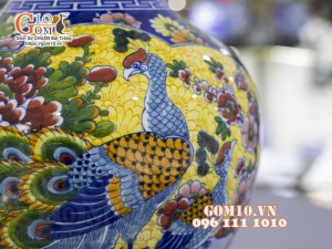 Bình tỏi men màu họa tiết 2 mặt vẽ Thuận Buồm Xuôi Gió và Công Đào cao 45cm