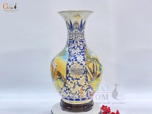 Bình tỏi men màu họa tiết Bách Nhi Bách Phúc vẽ vàng 24k, cao 44cm