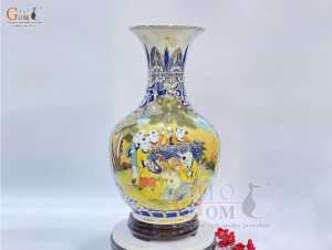 Bình tỏi men màu họa tiết Bách Nhi Bách Phúc vẽ vàng 24k, cao 44cm