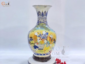 Bình tỏi men màu họa tiết Bách Nhi Bách Phúc vẽ vàng 24k, cao 44cm
