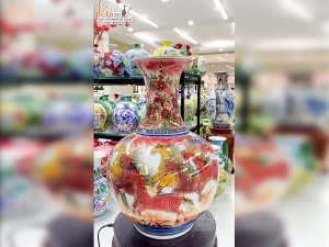 Bình tỏi men màu họa tiết Mã Đáo Thành Công vẽ vàng 24k, cao 45cm