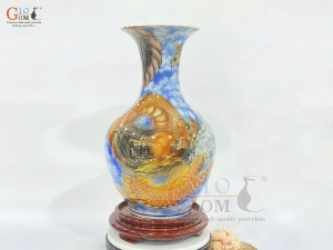 Bình tỏi men màu họa tiết Song Long Tài Lộc vẽ vàng 24k, cao 44cm