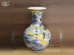 Bình tỏi men màu vẽ cảnh Chim Hạc Phú Quý Trường Thọ, cao 52cm