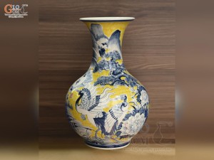 Bình tỏi men màu vẽ cảnh Chim Hạc Phú Quý Trường Thọ, cao 52cm