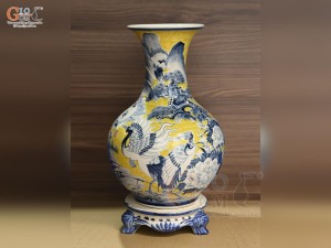 Bình tỏi men màu vẽ cảnh Chim Hạc Phú Quý Trường Thọ, cao 60cm (cả chân kê)