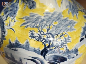 Bình tỏi men màu vẽ cảnh Chim Hạc Phú Quý Trường Thọ, cao 60cm (cả chân kê)