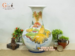 Bình tỏi men màu vẽ cành làng quê, cao 50cm
