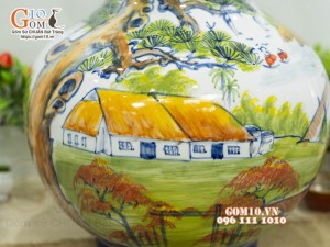 Bình tỏi men màu vẽ cành làng quê, cao 50cm