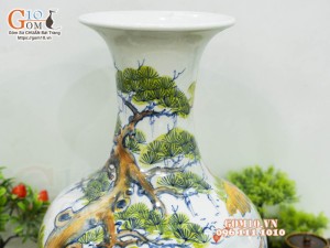 Bình tỏi men màu vẽ cành làng quê, cao 50cm