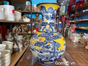 Bình tỏi men màu vẽ cảnh sơn thủy, cao 52cm