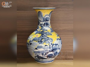 Bình tỏi men màu vẽ cảnh Sơn Thuỷ Hữu Tình, cao 52cm