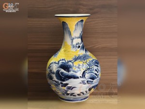 Bình tỏi men màu vẽ cảnh Sơn Thuỷ Hữu Tình, cao 52cm