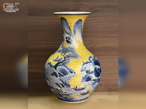 Bình tỏi men màu vẽ cảnh Sơn Thuỷ Hữu Tình, cao 52cm