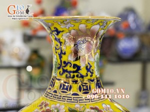 Bình tỏi men màu vẽ vàng 24k, cảnh Tài Lộc Phú Quý, cao 45cm