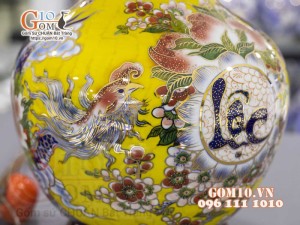 Bình tỏi men màu vẽ vàng 24k, cảnh Tài Lộc Phú Quý, cao 45cm