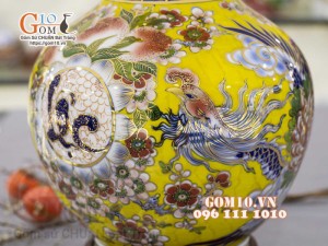 Bình tỏi men màu vẽ vàng 24k, cảnh Tài Lộc Phú Quý, cao 45cm