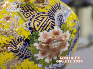 Bình tỏi men màu vẽ vàng 24k, cảnh Tài Lộc Phú Quý, cao 45cm