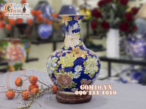 Bình tỏi men màu vẽ vàng 24k, cảnh vẽ Long Ẩn, cao 45cm