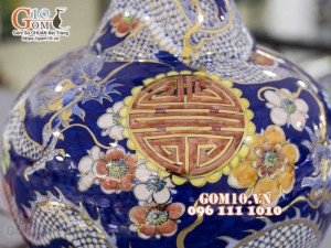 Bình tỏi men màu vẽ vàng 24k, cảnh vẽ Long Ẩn, cao 45cm