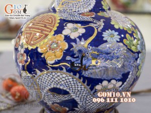 Bình tỏi men màu vẽ vàng 24k, cảnh vẽ Long Ẩn, cao 45cm