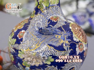 Bình tỏi men màu vẽ vàng 24k, cảnh vẽ Long Ẩn, cao 45cm