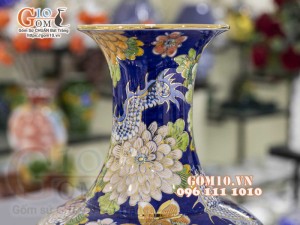 Bình tỏi men màu vẽ vàng 24k, cảnh vẽ Long Ẩn, cao 45cm