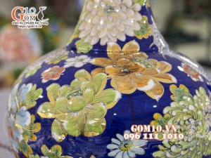 Bình tỏi men màu vẽ vàng 24k, cảnh vẽ Long Ẩn, cao 45cm